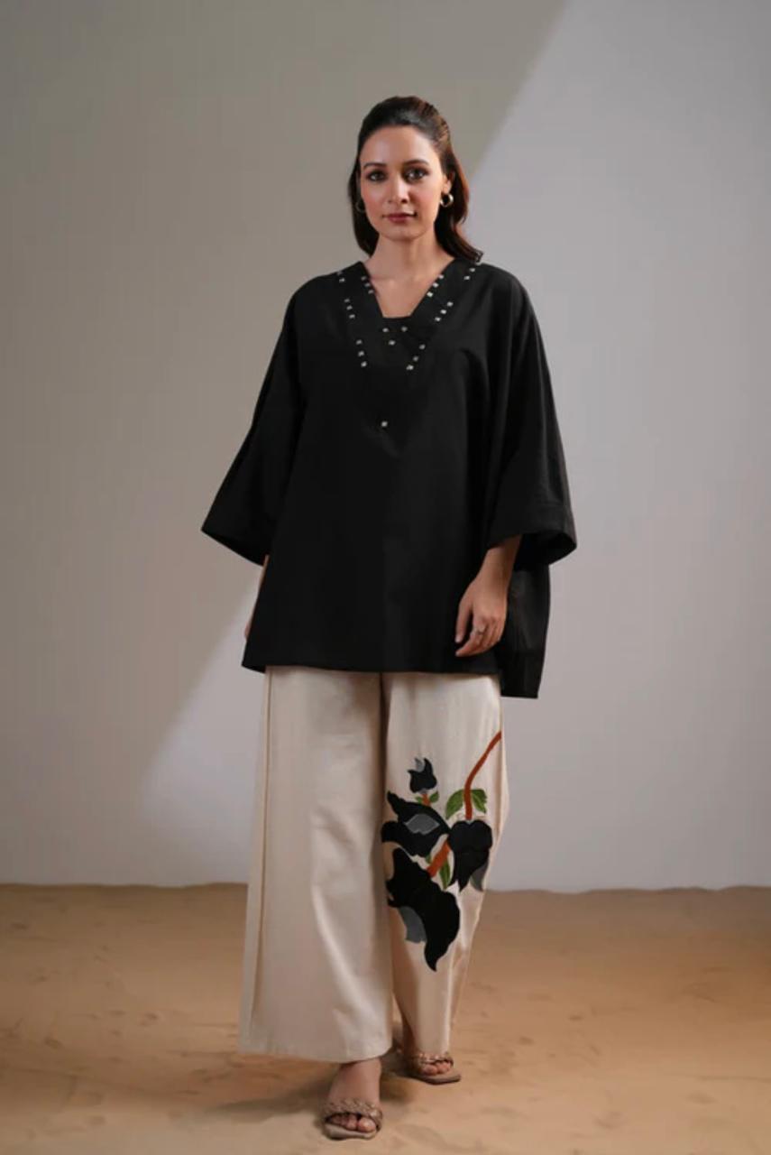 Premium Cotton Flex Co-ord Set – Black & Cream | Loose Fit Winter Wear for Women(CO-ORD-001)