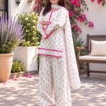 pink floral sanganeri print cotton kurta set for women